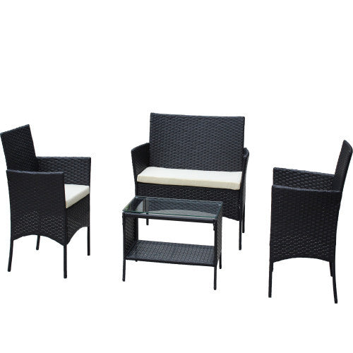 4-Piece Black Rattan Outdoor Patio Furniture Set