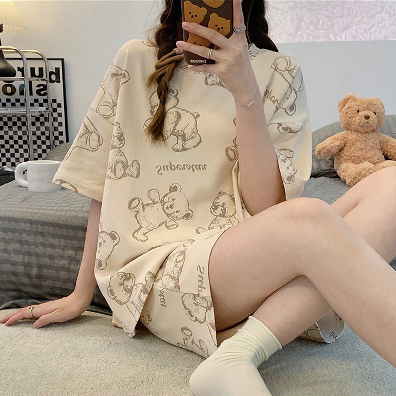 Unisex Milk Silk Short Sleeve Cartoon Shorts Relaxed Fit