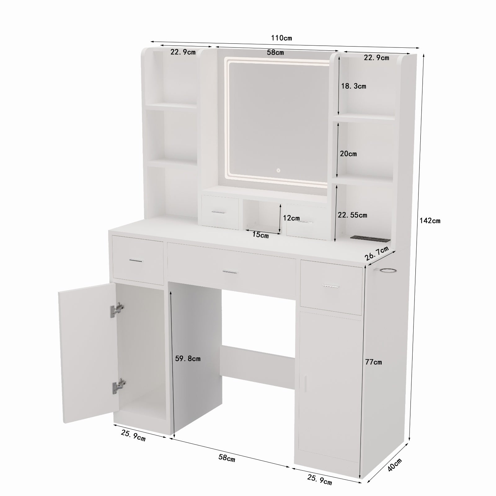 Smart Mirror Dressing Table With Drawers And Storage Cabinet