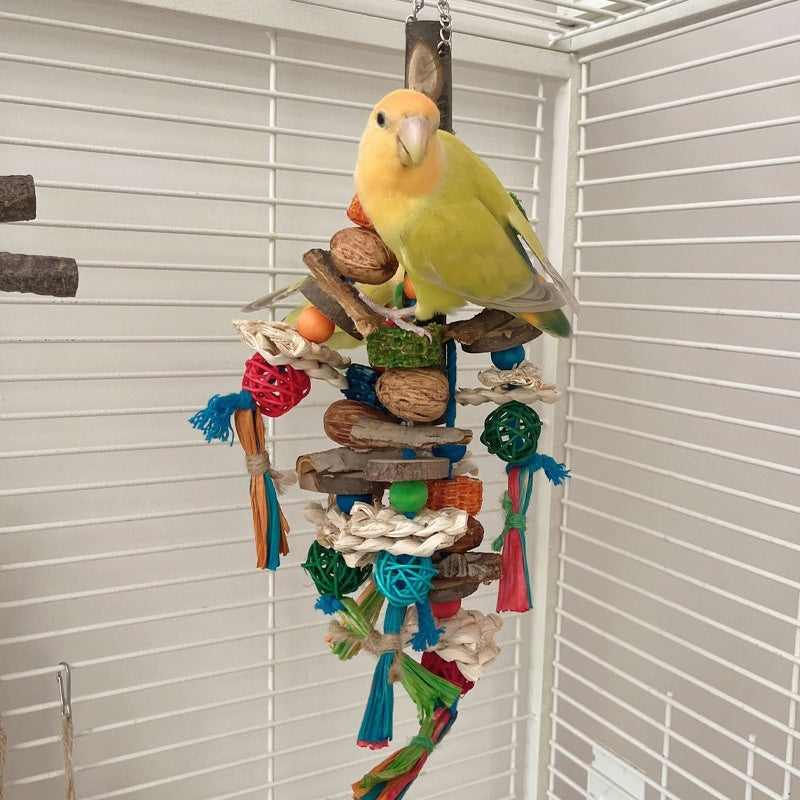 Parrot Natural Material Chewing Toy – Colorful String Combination for Stress Relief and Boredom Reduction