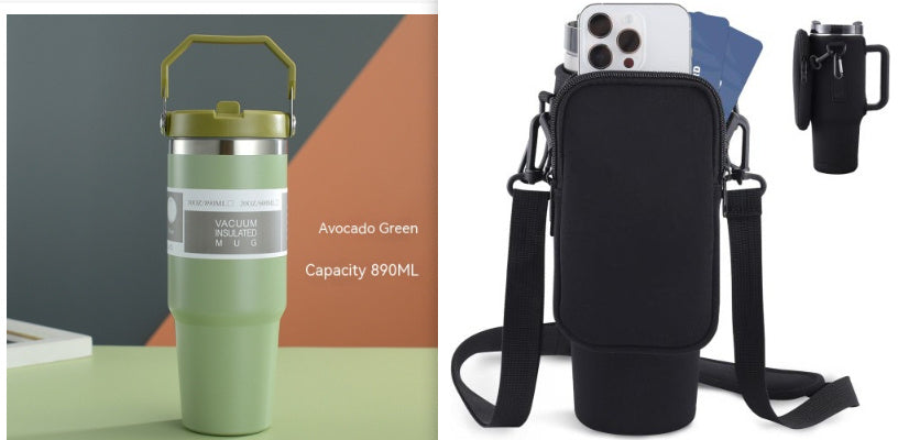 Insulated Stainless Steel Water Bottle – Travel Sports Tumbler with Handle