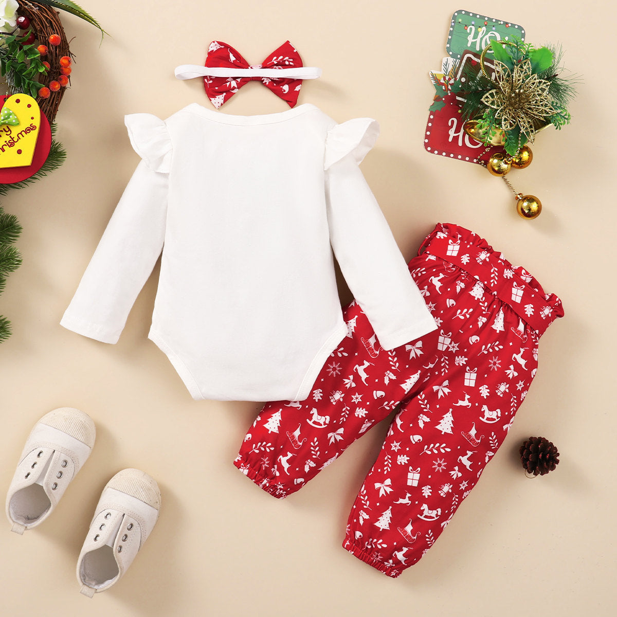 Ins Style Baby Clothing Four-piece Set With Floral Flying Sleeves