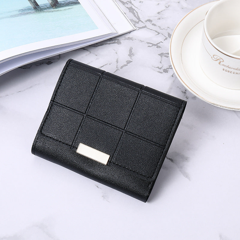 Women's Short Three Fold Multiple Card Slots Large Capacity Zipper Coin Purse