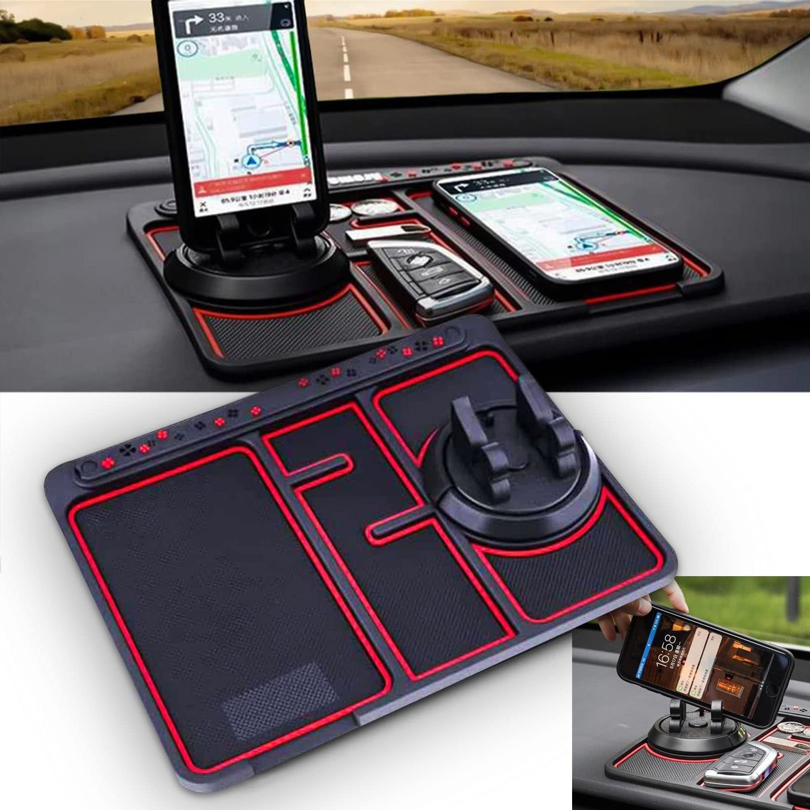 Non-Slip Car Phone Pad with 4-in-1 Parking Number Card and Dashboard Phone Holder