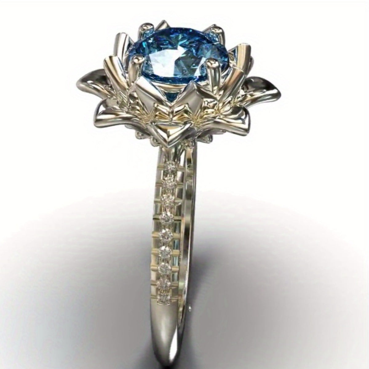 Elegant Silver Electroplated Copper Lotus-Shaped Engagement and Wedding Ring for Women