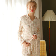 Rayon Satin Small Willow Leaf Floral Print Loungewear