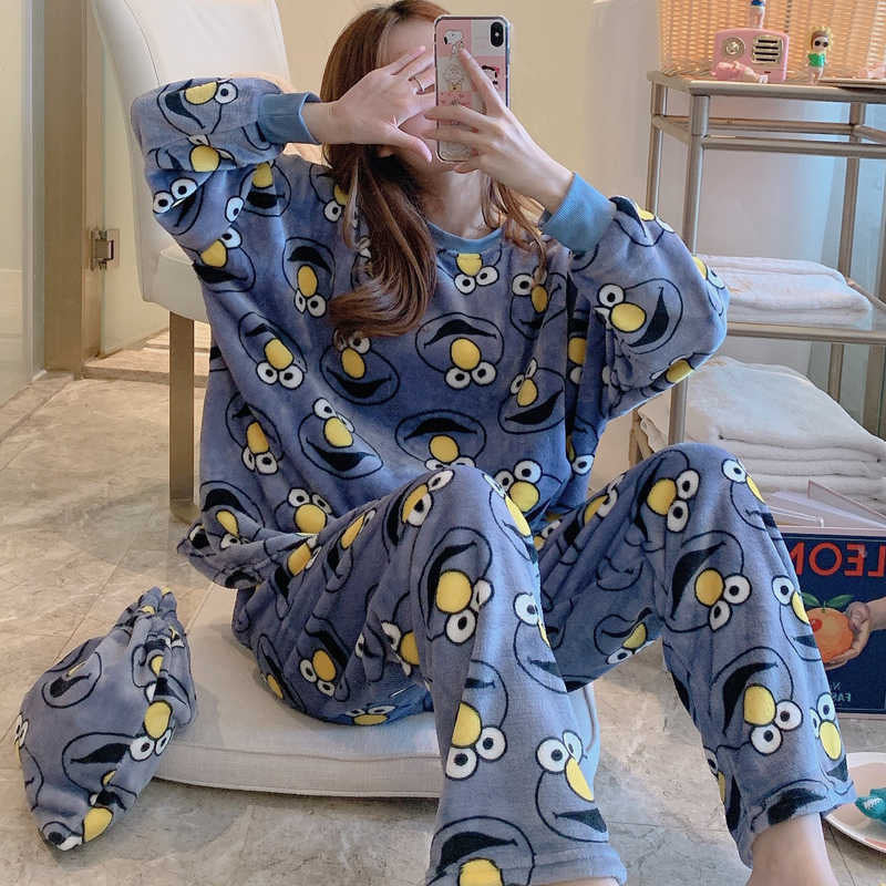 Women's Korean Style Flannel Fleece Loungewear Relaxed Fit