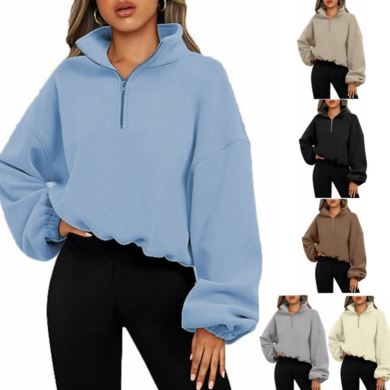 Women's Loose Fit Pullover Hoodie Solid Color Polyester
