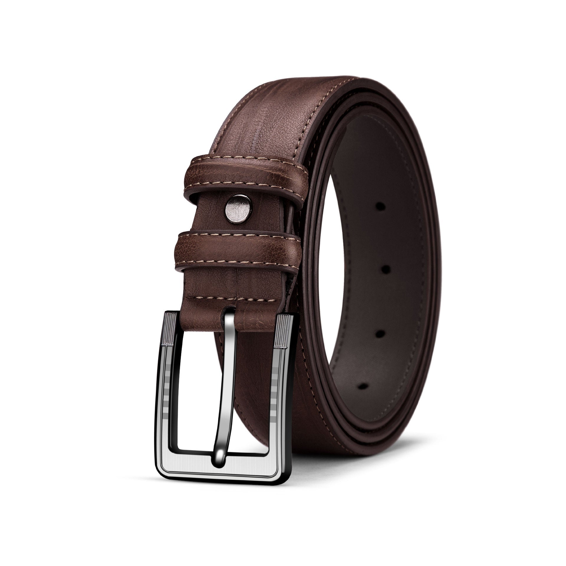 Men's Pin Buckle Leather Belt with Leaf Pattern