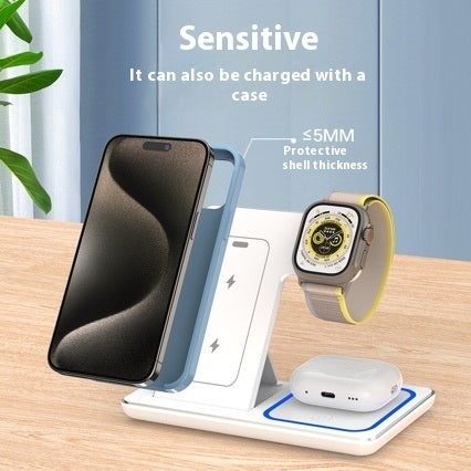 15W 3-in-1 Foldable Wireless Charger Stand, Fast Qi for iPhone 15–11, Apple Watch Series 9–5 & AirPods Pro with LED