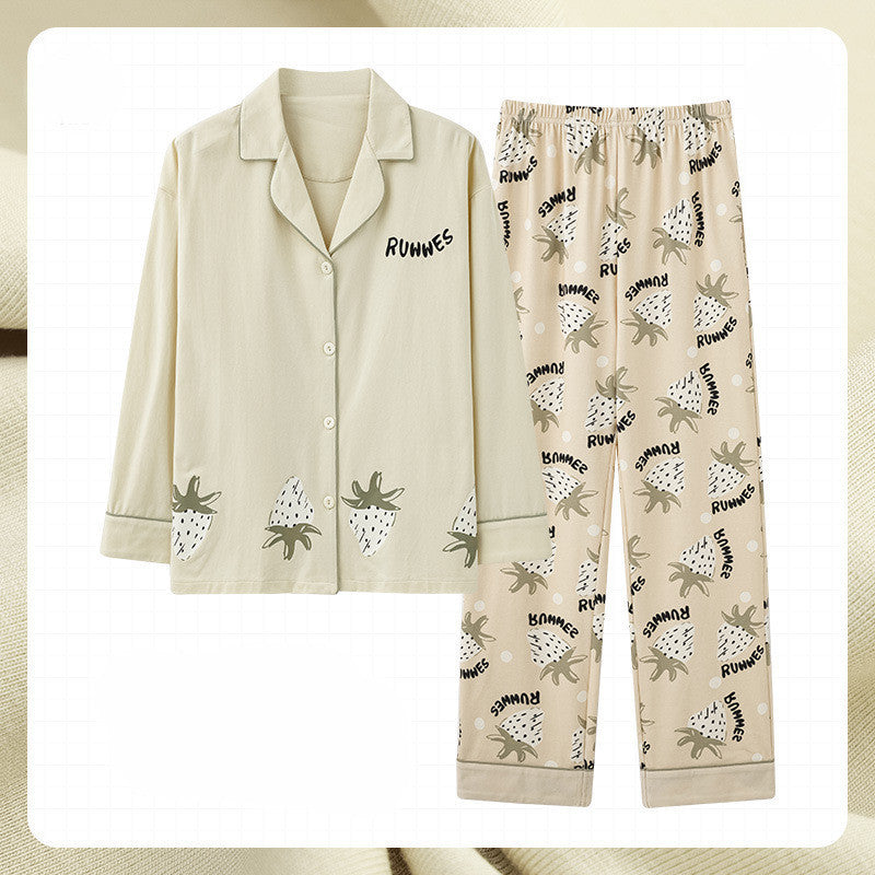 Women's Fashion Simple Cotton Long-sleeved Home Wear Set