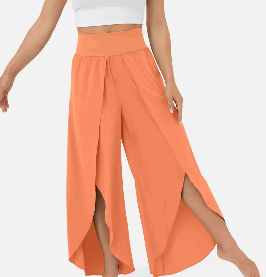 High Waist Cropped Casual Pants – Solid Color Loose Fit