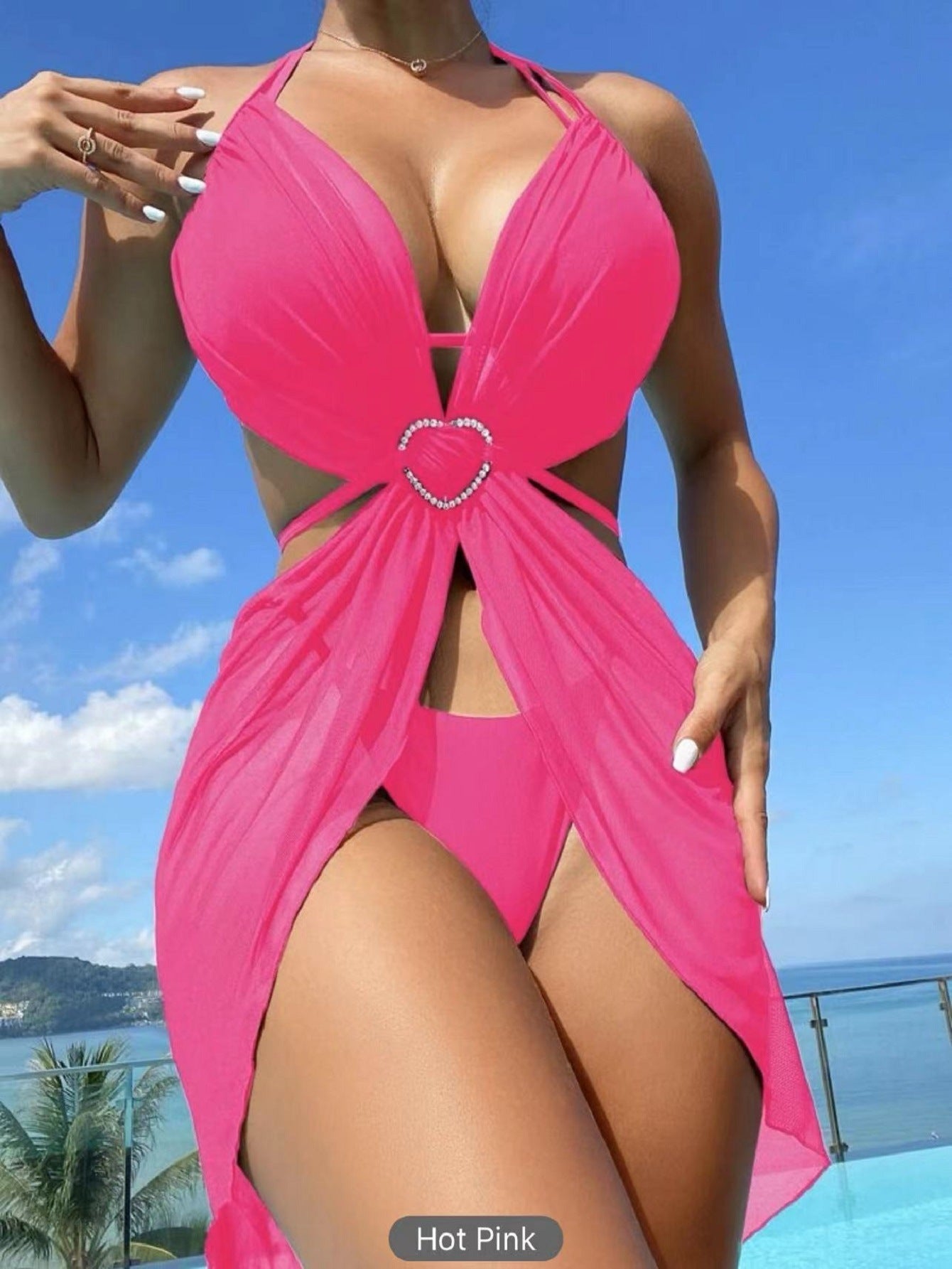 Women's Black High Waist Bikini Two-Piece Solid Polyester