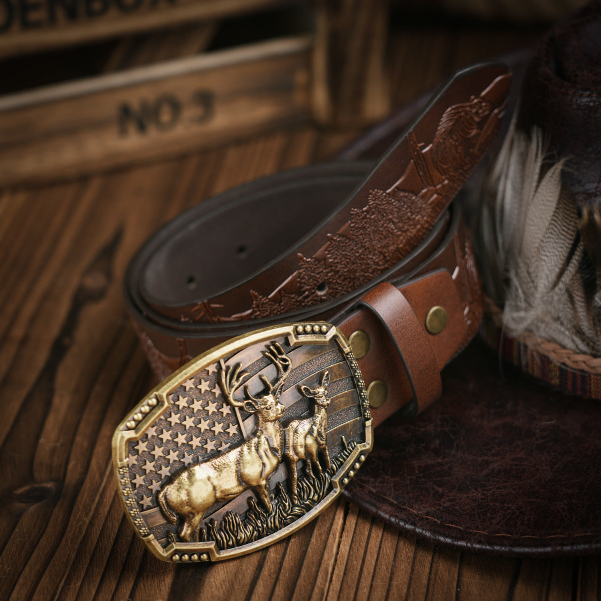 Retro Deer Embossed Belt – Imitation Leather with Buckle
