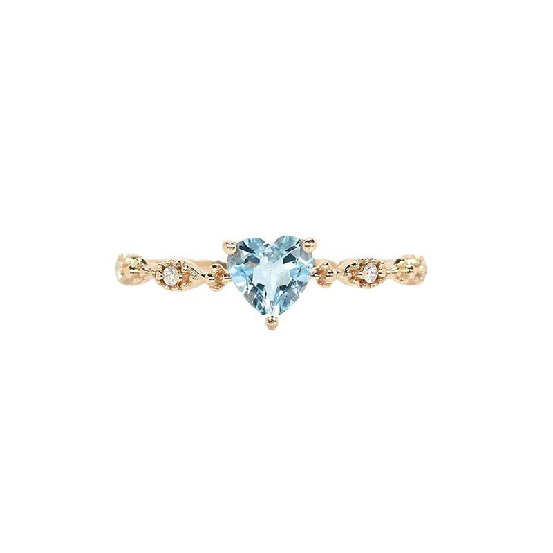 Fashion Sky Blue Glass Stone Love Heart Ring