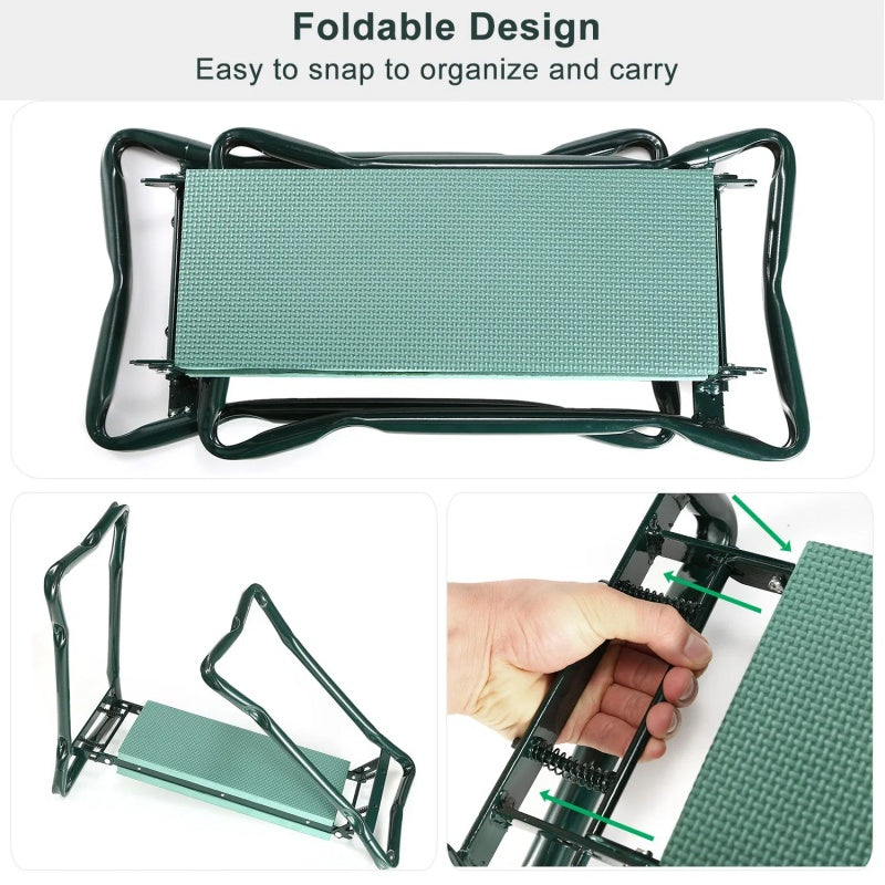 Foldable Garden Kneeler Seat With Kneeling Soft Cushion Pad Tools Pouch Portable Gardener