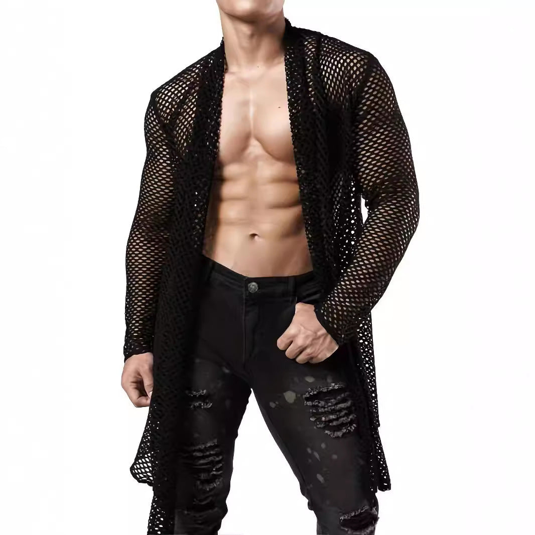 Personalized Long European And American Mesh Hollow Out Sexy See-through Cardigan