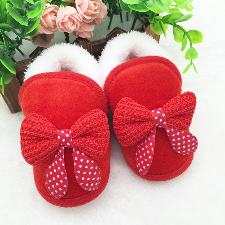 Bowknot Baby Girl Toddler Plus Velvet Padded Cotton Shoes