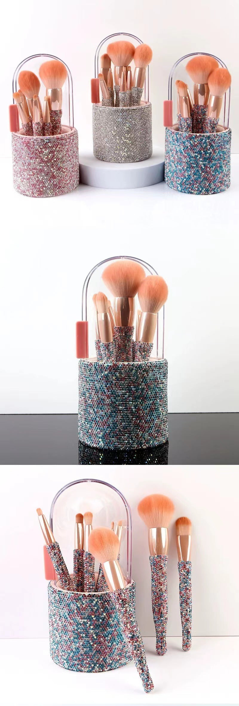 Diamond Makeup Brush Set – 8-Piece Luxury Crystal Handle Brushes