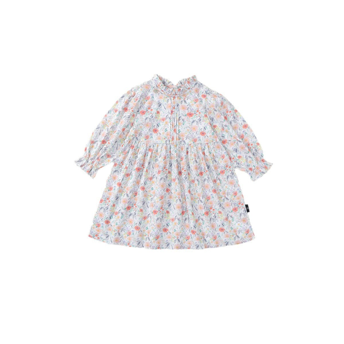 Girls' Cotton Floral Dress Pastoral Style Puff Sleeve