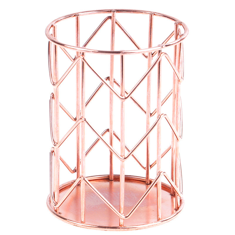 Rose Gold Plated Metal Pen Holder Desk Organizer For Office