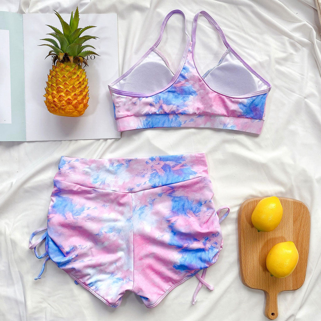 Tie-Dye Push-Up Brazilian Bikini Set – Women’s Swimsuit with Shorts