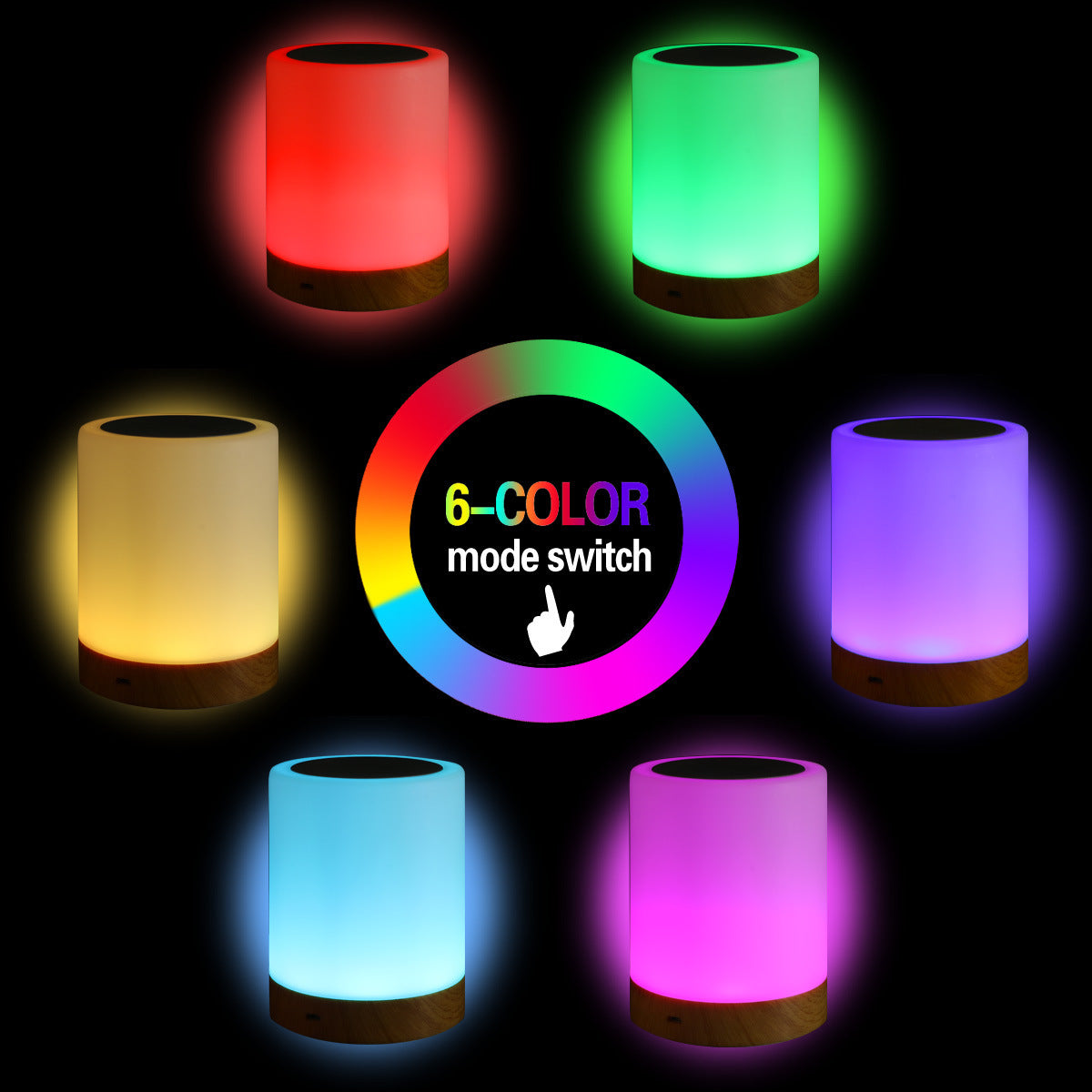 LED Colorful Wood Grain Creative Rechargeable Night Light
