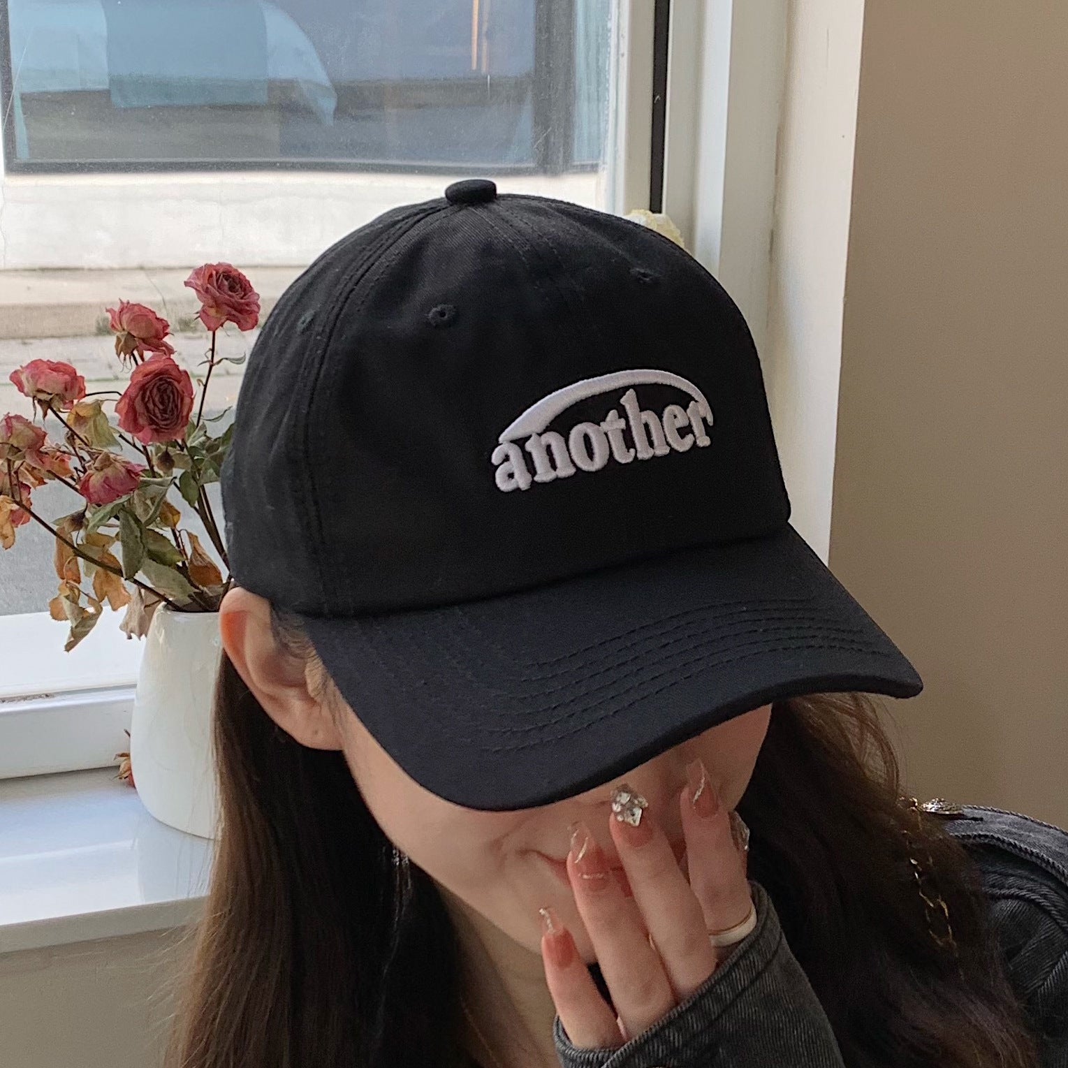 Washed Distressed Letters Embroidery Peaked Cap