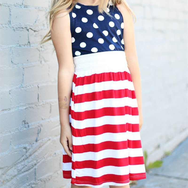 American Independence Day Flag Sleeveless Vest Striped Polka Dot Dress