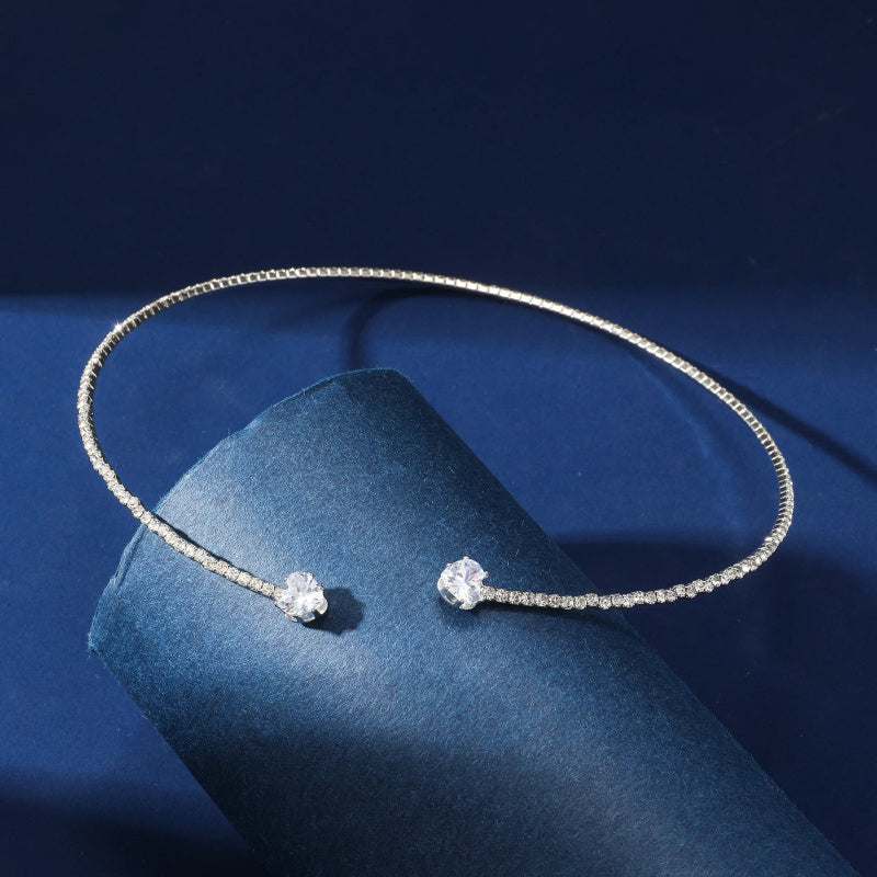 Silver Rhinestone Heart Choker Necklace for Women