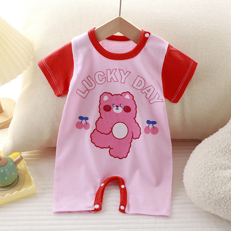 Unisex Short Sleeve Cartoon Print Cotton Onesie Regular Fit