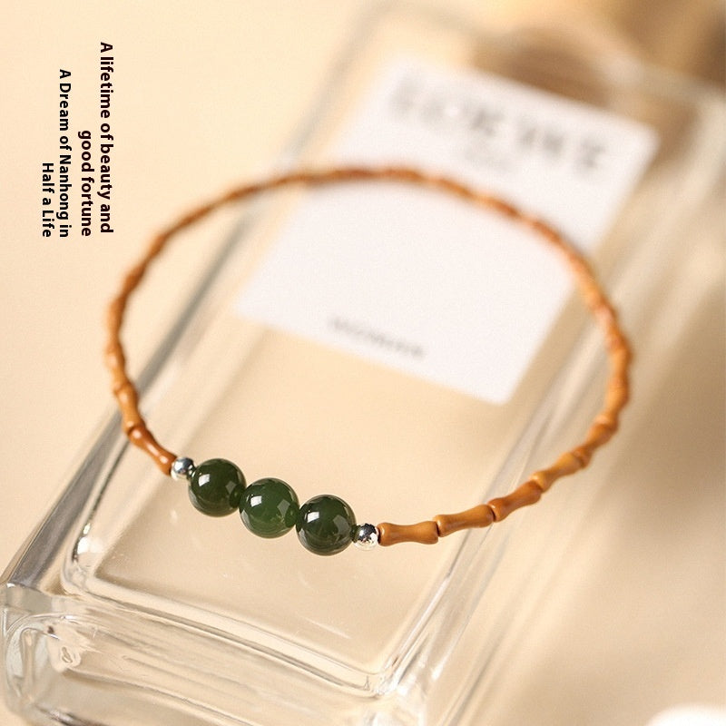 Olive Nut Bamboo Joint Hetian Jade Single Circle Bracelet Female