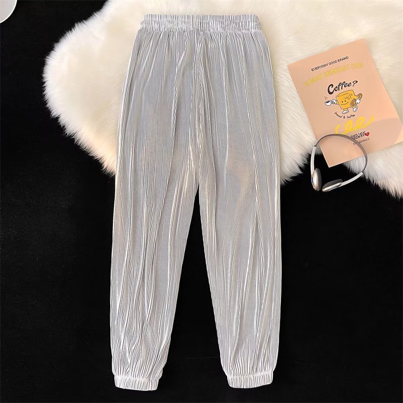 Men’s Ice Silk Casual Pants – Ankle-Tied Loose Fit Sports Trousers