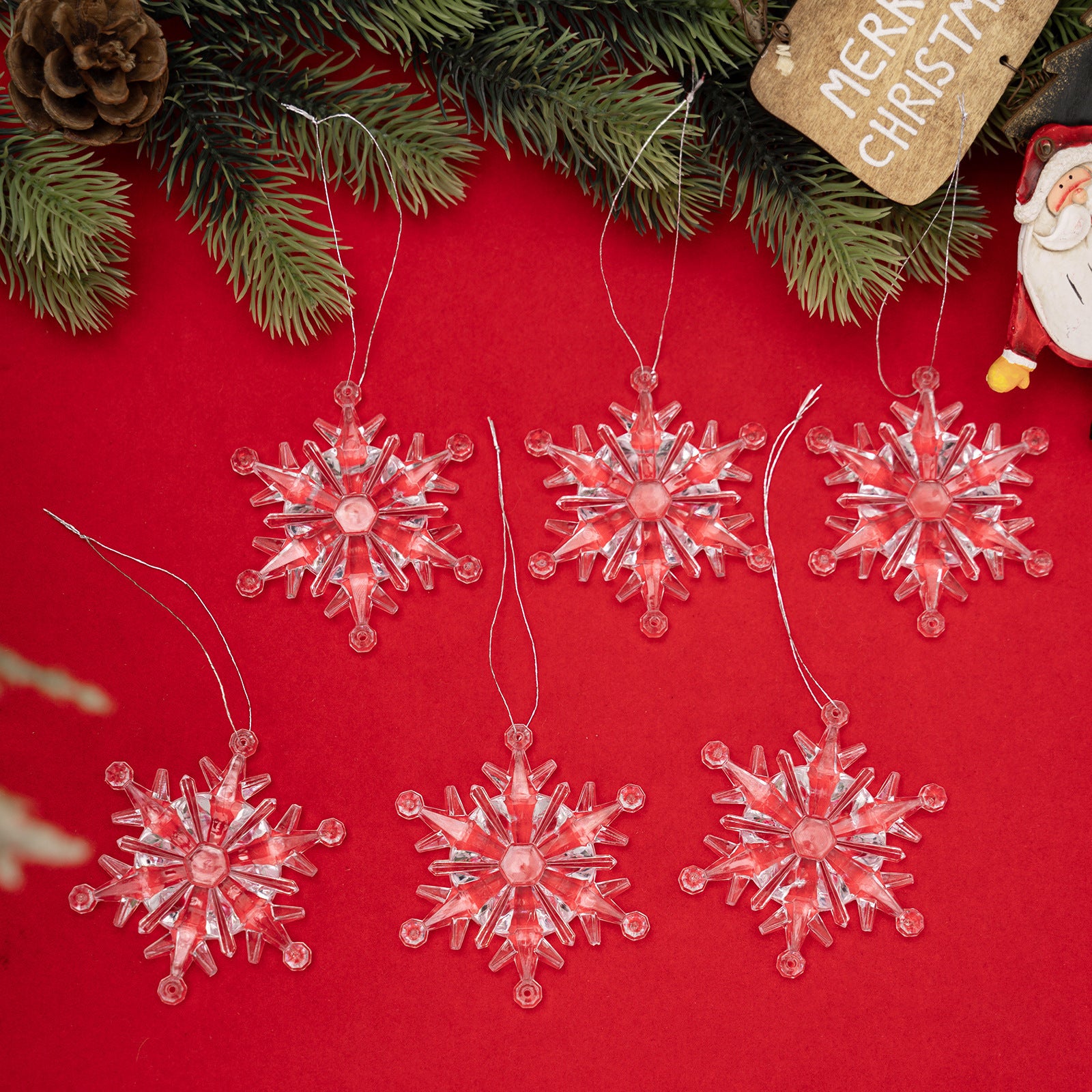 6pc Transparent Snowflake Pendant Christmas Decorations Transparent Ice Cone Hanging Ornaments