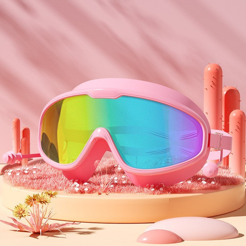 Large Frame Swimming Goggles High-definition Integrated Earplugs