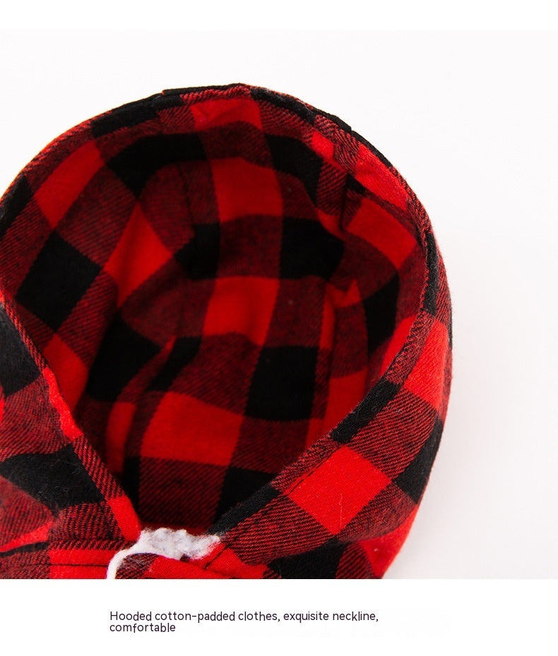 Pet Dog Classic Plaid Hooded Cotton-padded Coat