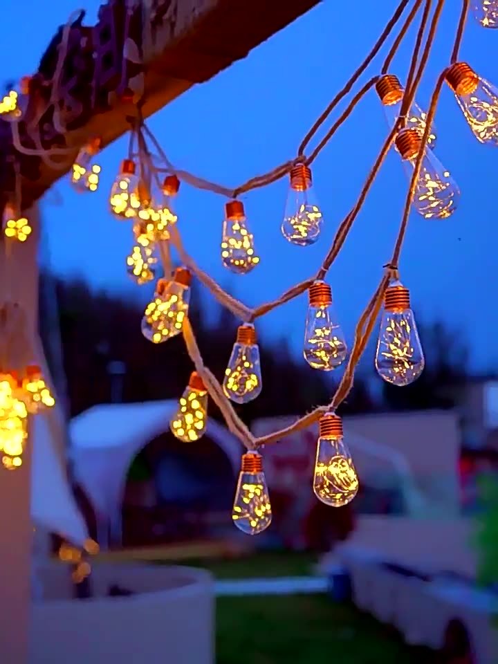 Outdoor Waterproof Solar Hemp Rope Globe Lighting Chain Camping Atmosphere Decoration