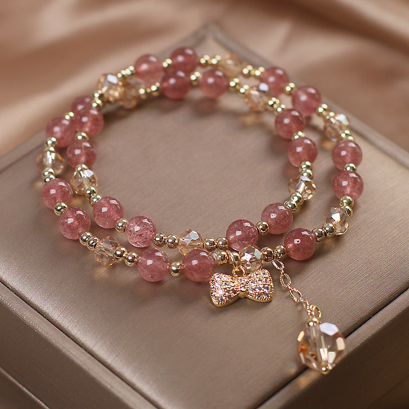 Strawberry Quartz Bracelet Double Layer Fairy Style