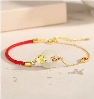 Women's Jade Red Rope Bracelet With Koi Peace Buckle