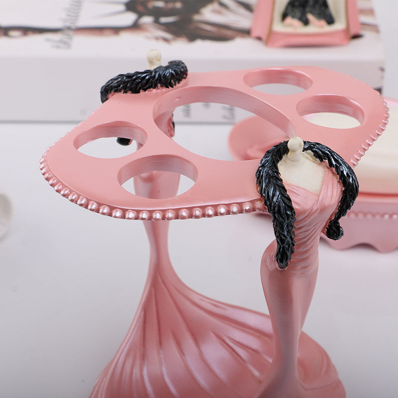 Resin Bathroom Accessories Set – 5-Piece Pink Lady Design