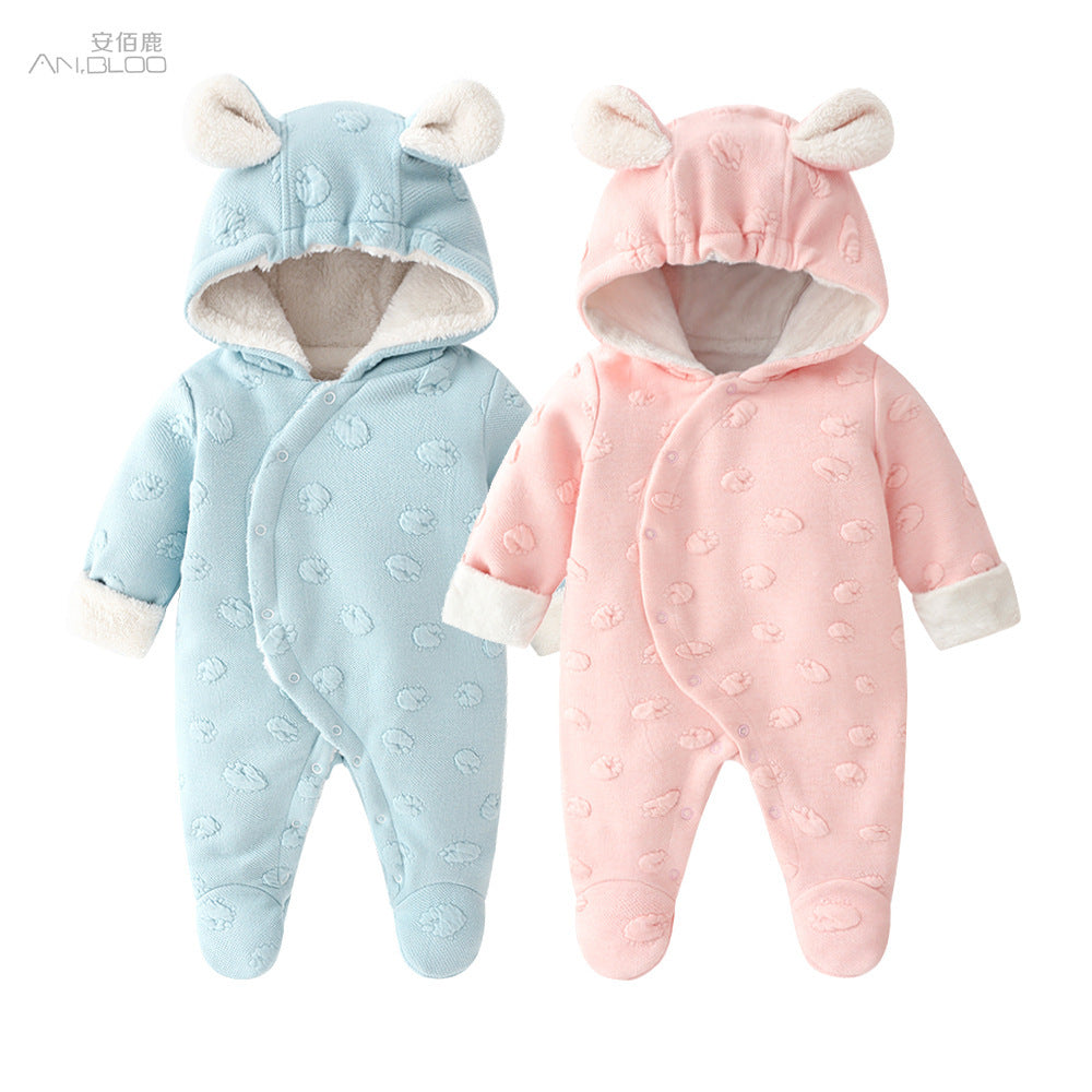 Thickened Cotton Blend Baby Romper – Long Sleeve Korean Style with Dark Buckle