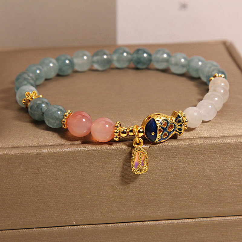 Women's Crystal Goldfish Bracelet in Blue Jade Finish
