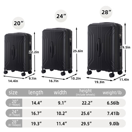 Sleek ABS Spinner Luggage Set Unisex 20 24 28 Inches TSA