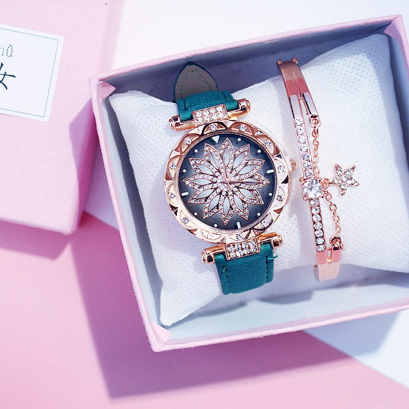 Casual Rotating Ladies Quartz Watch with Stainless Steel Strap