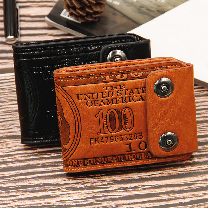 Men's Short PU Leather Wallet Printed Magnetic Buckle