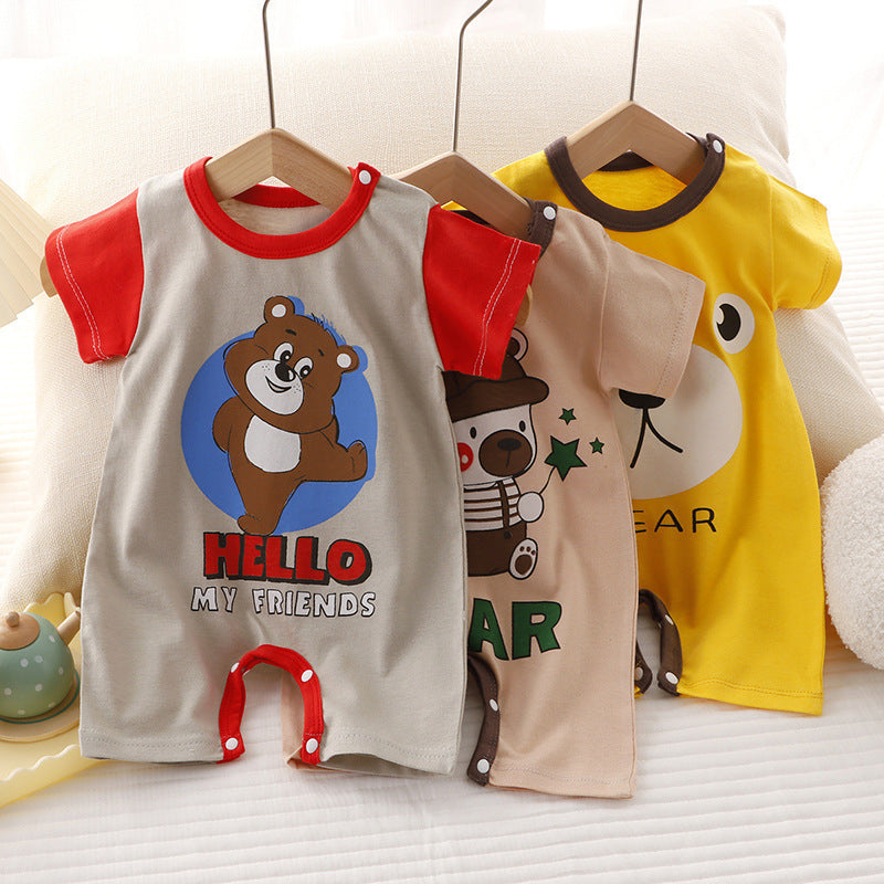 Unisex Short Sleeve Cartoon Print Cotton Onesie Regular Fit