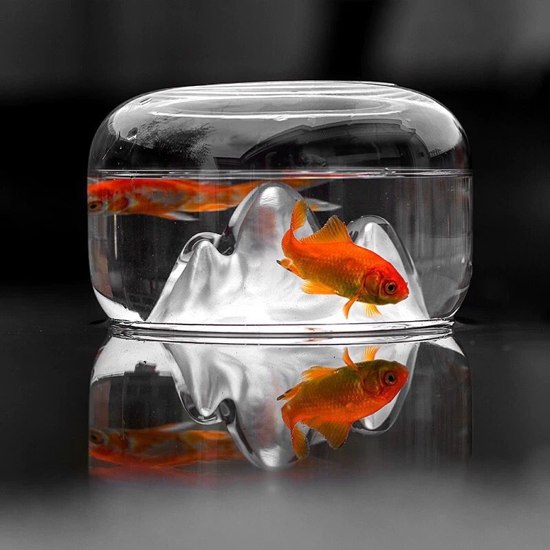 Simple Transparent Snow Mountain Glass Fish Tank Living Room Office Mini Ornament