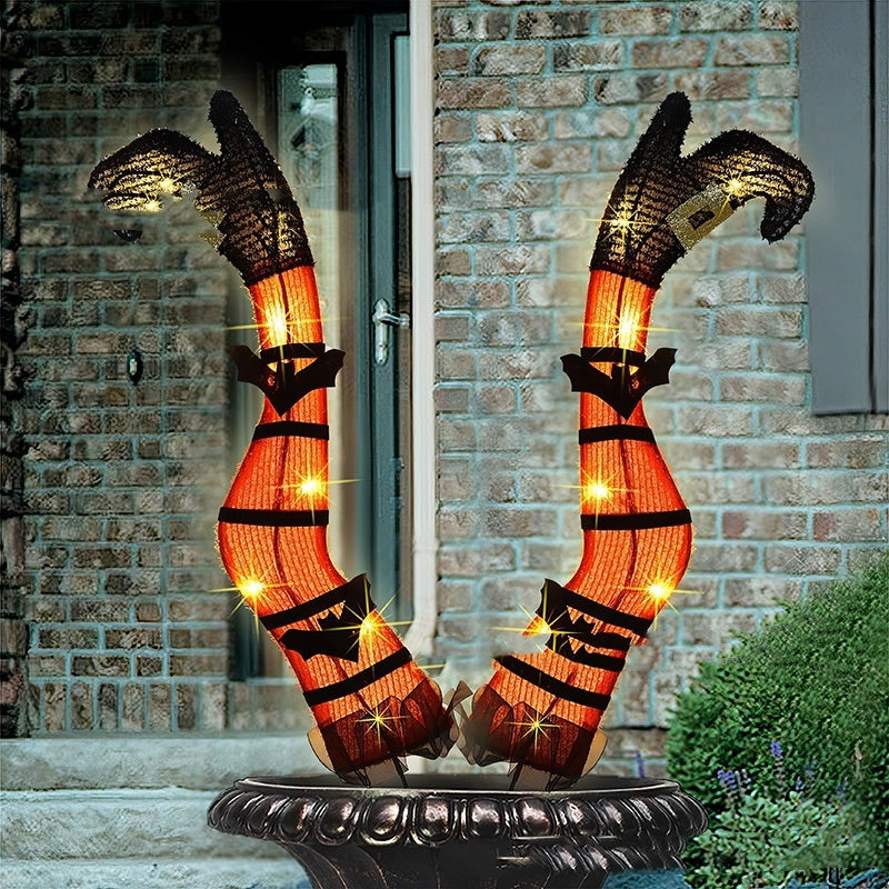 Halloween Glowing Witch Legs Decoration – Outdoor Garden Haunted House Party Acrylic Plug-in Prop