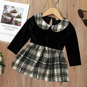 Cute Solid Color Black Long-sleeved Plaid Short Skirt Baby Dress
