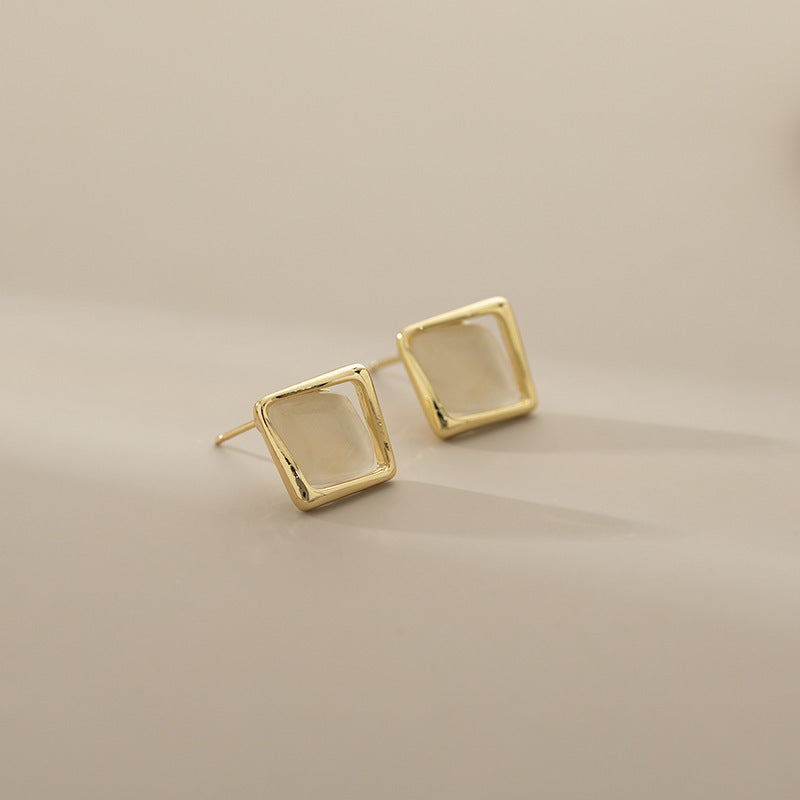 Womens Opal Geometric Stud Earrings Small Elegant Set